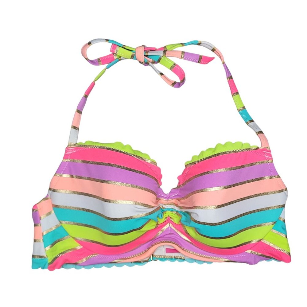 Victoria's Secret 36C Multi-Color Striped Padded Bikini Top With Halter Neck Tie